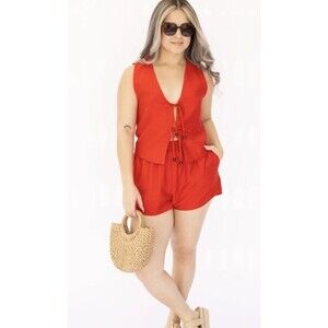 Marc New York Jeans Orange V-Neck Sleeveless Tie Blouse / Vest Plus Size 1X